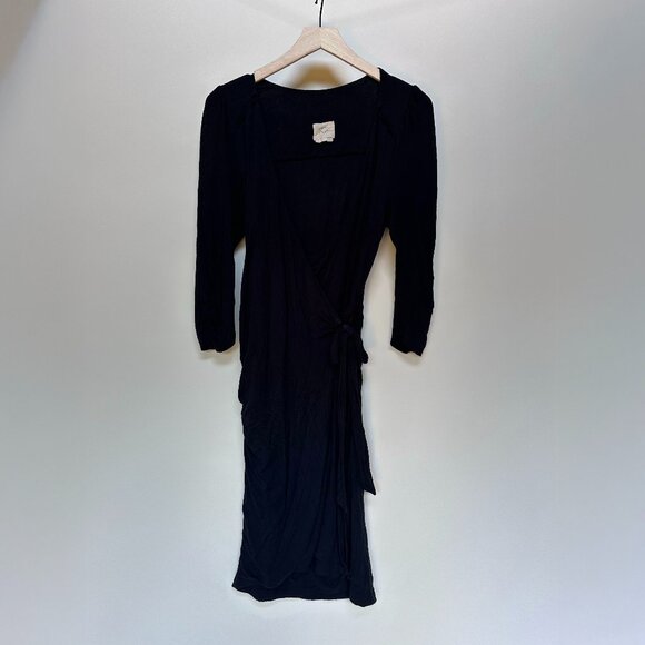 Anthropologie Vanessa Virginia Lena Black Faux Wrap Dress Size S - Picture 2 of 8